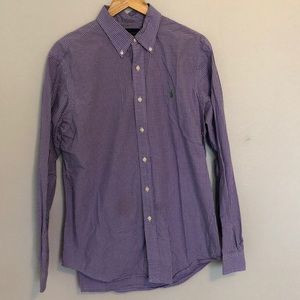Purple and white mini plaid button down